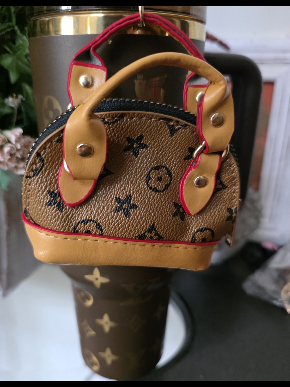 Designer-Inspired Brown and Tan Mini Bag Keychain